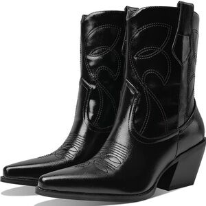 Western Chunky Heel Cowboy Embroidery Vintage Cowgirl Ankle Boots Size 7.5 New